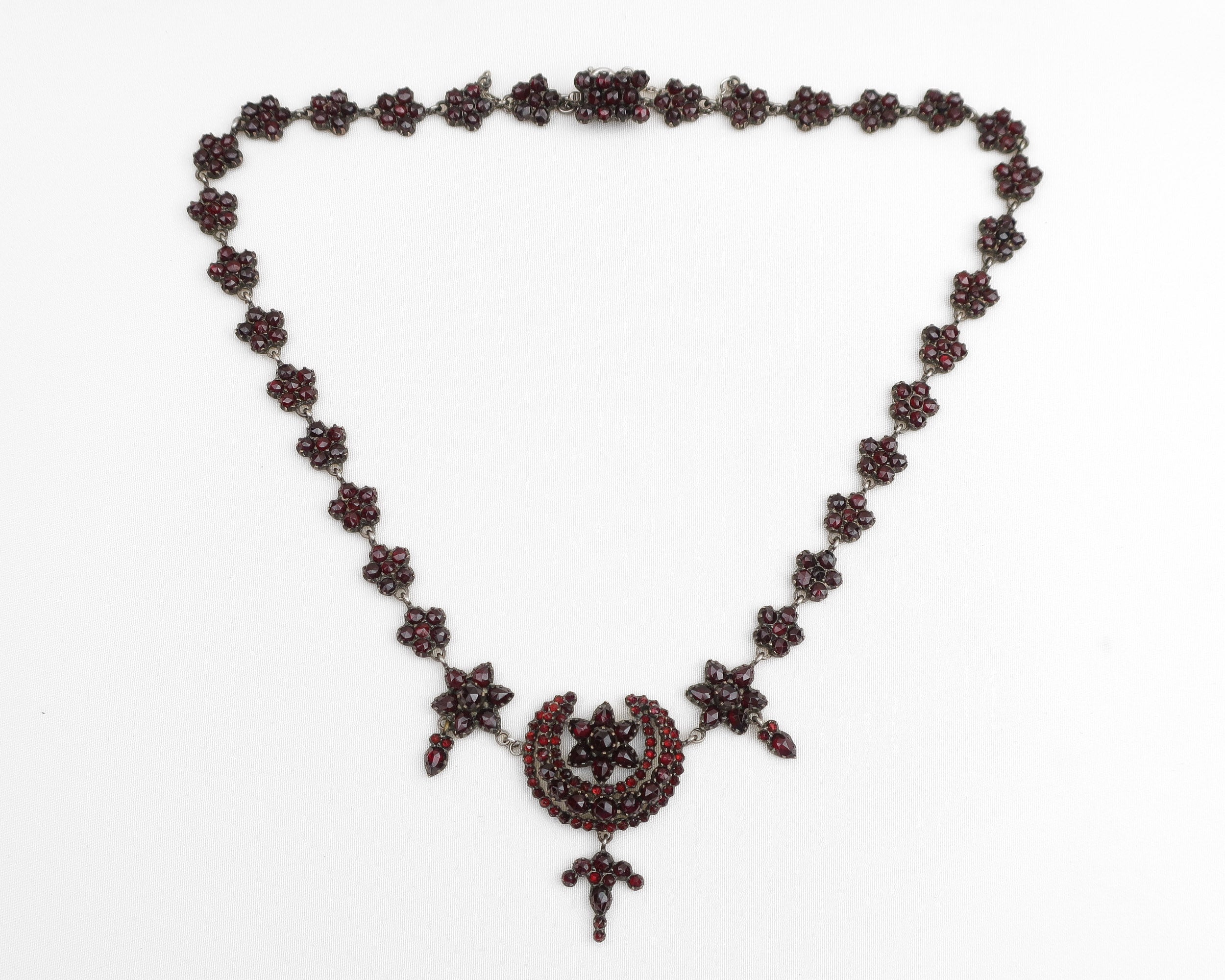 Circa 1880 Victorian Garnet Floral Necklace