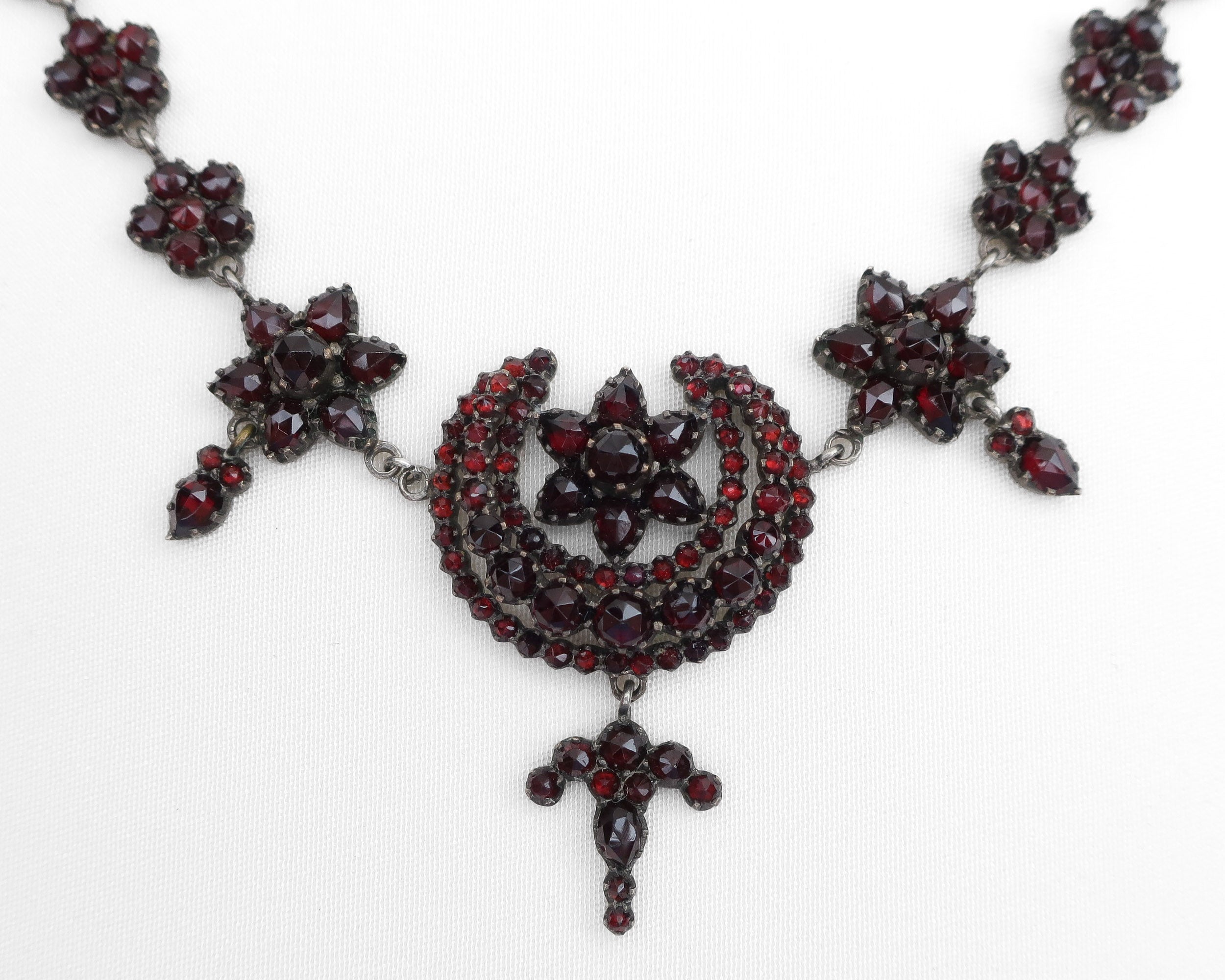 Circa 1880 Victorian Garnet Floral Necklace