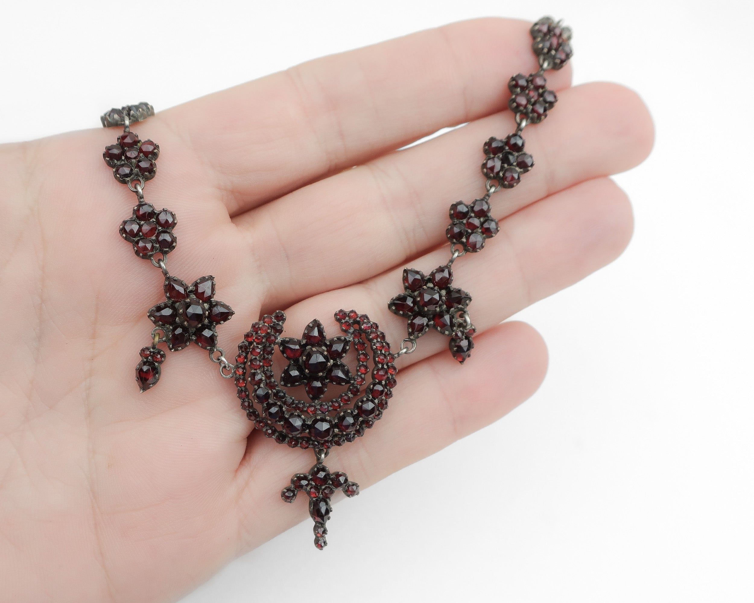Circa 1880 Victorian Garnet Floral Necklace