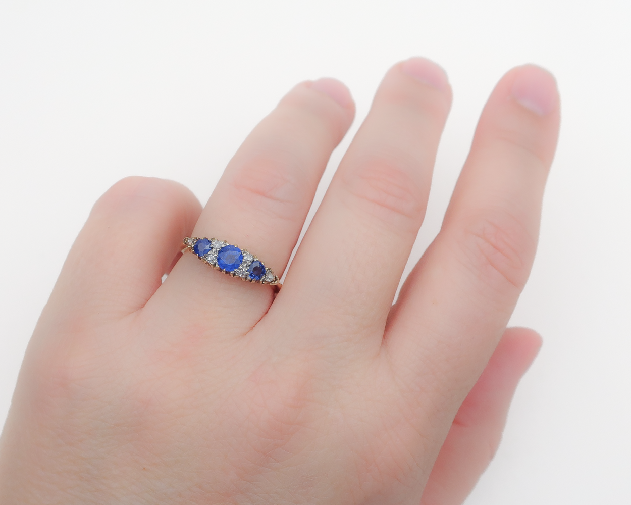 Edwardian Sapphire & Diamond Linear Ring