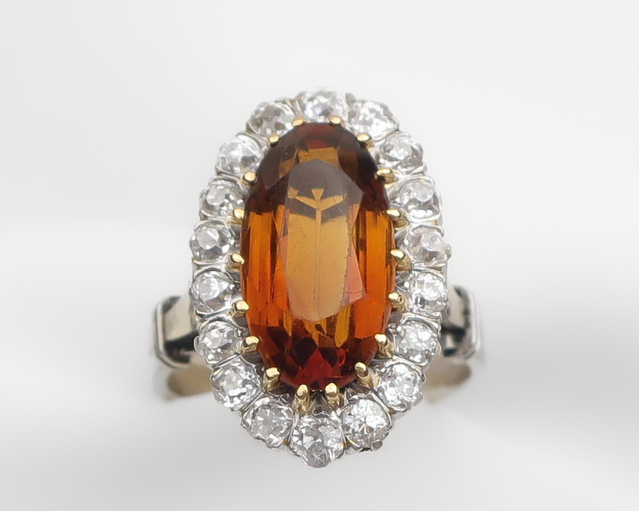 Art Deco French Citrine & Diamond Ring