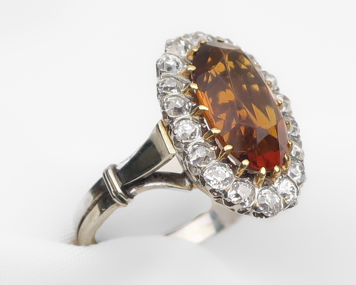 Art Deco French Citrine & Diamond Ring