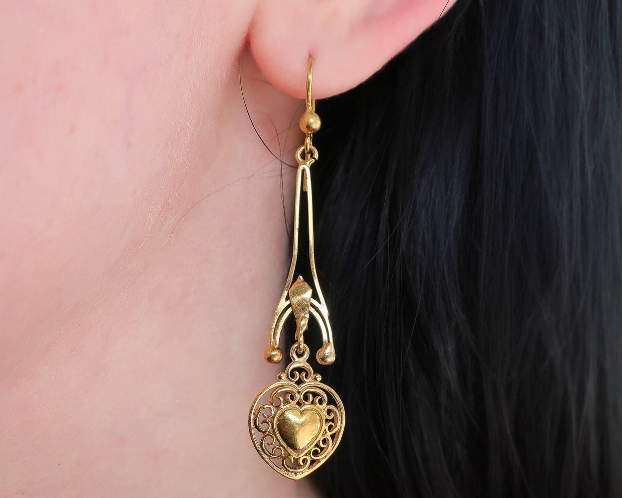 Victorian 9KT Dangle Heart Earrings