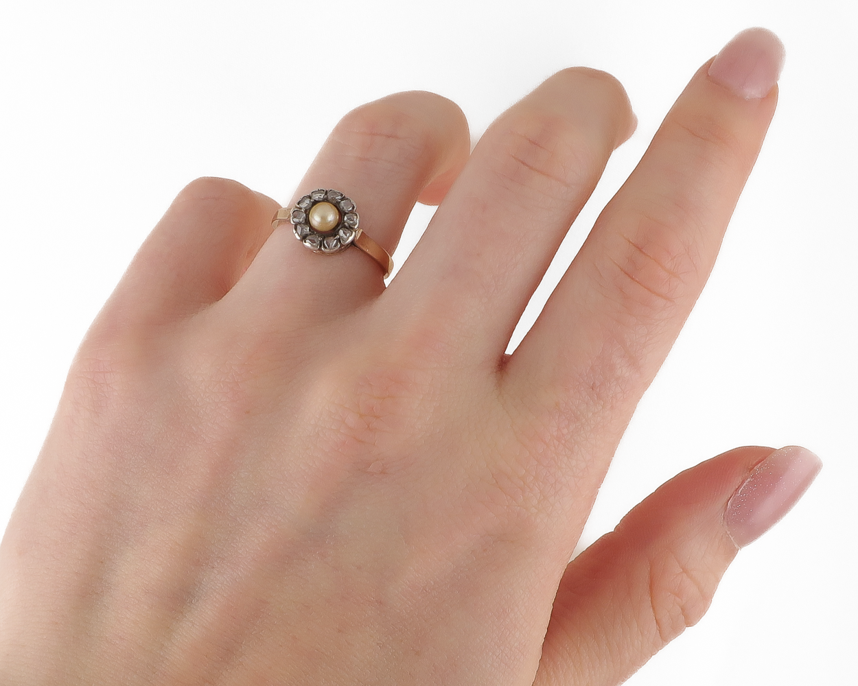 Edwardian French Pearl & Diamond Ring