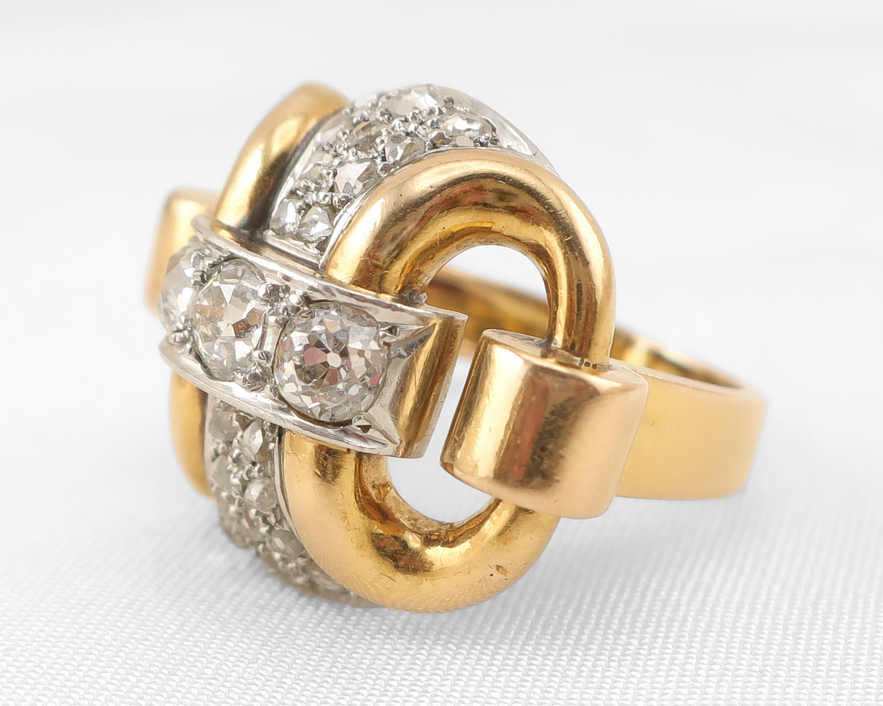 Retro-Era French Platinum Diamond Ring