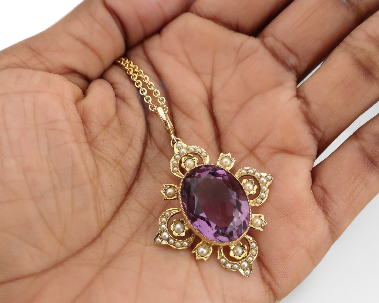 Edwardian Amethyst & Pearl Pendant