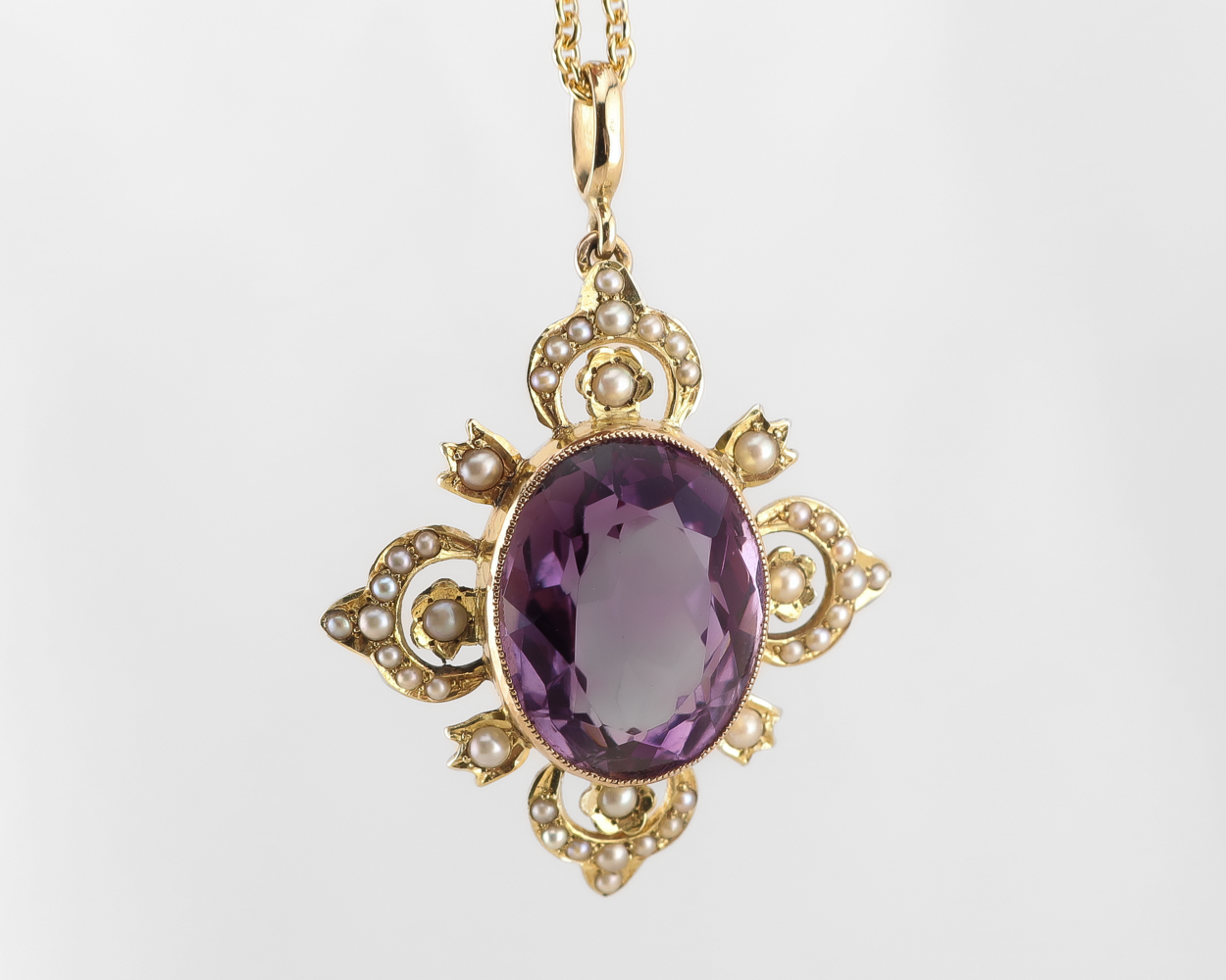 Edwardian Amethyst & Pearl Pendant