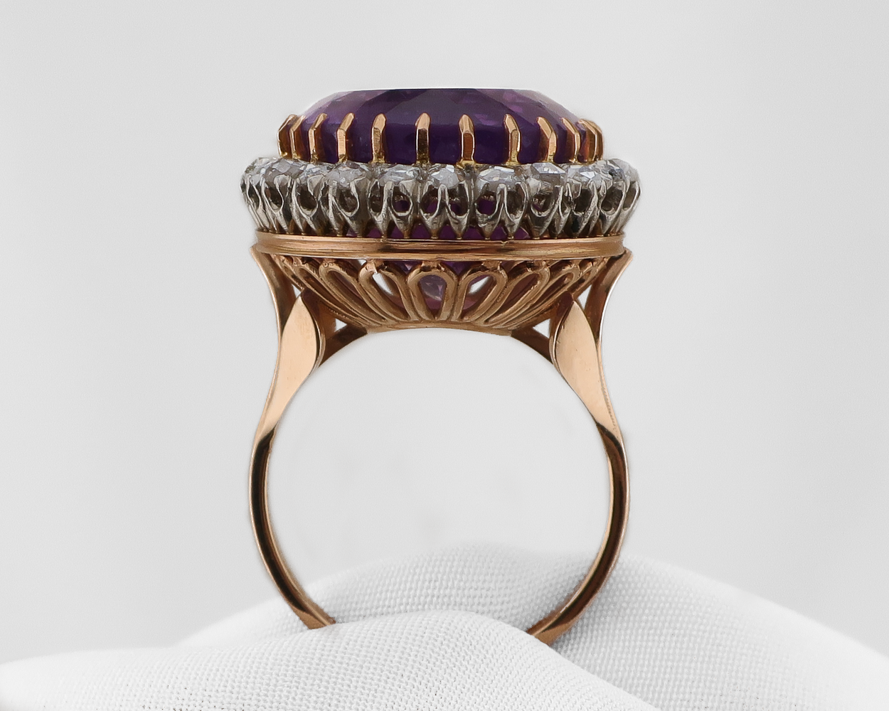 Art Deco Amethyst & Diamond Halo Ring
