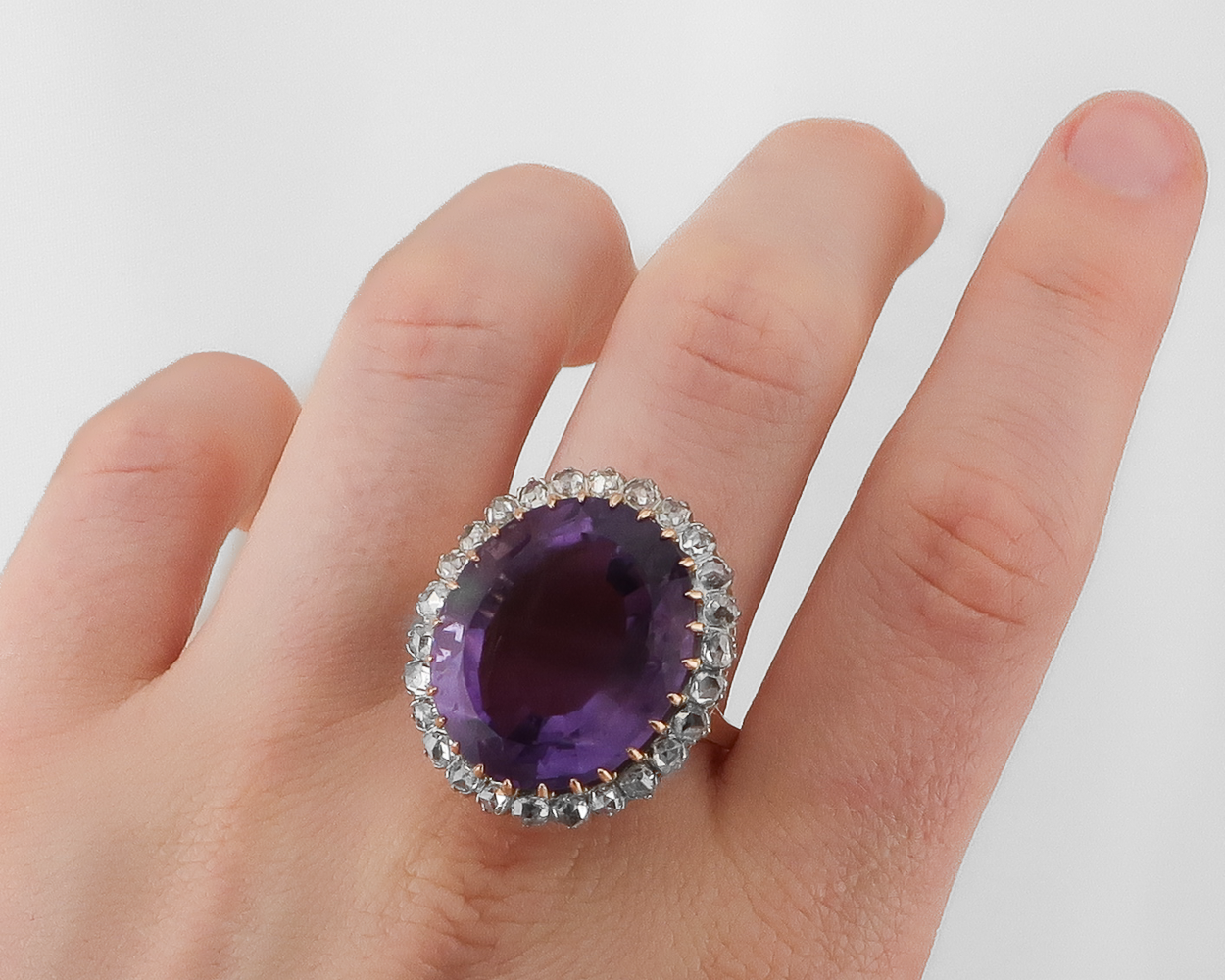 Art Deco Amethyst & Diamond Halo Ring