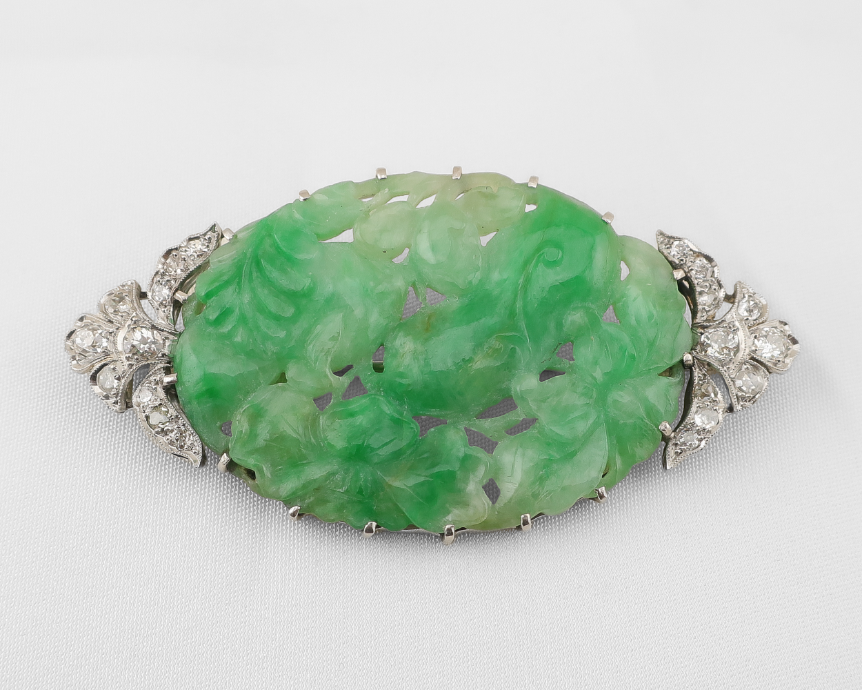 Edwardian Jade & Diamond Brooch