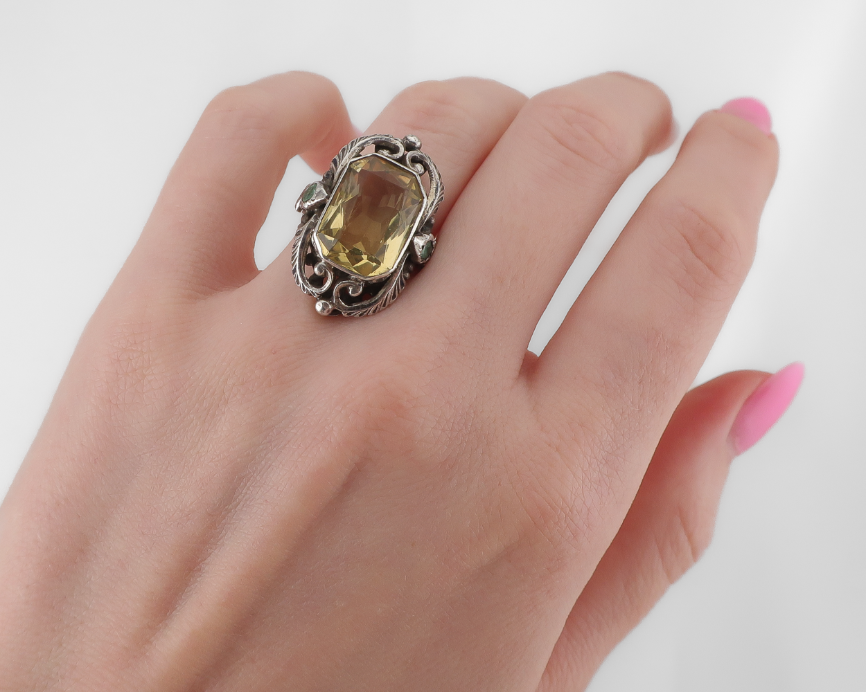 Arts & Crafts Citrine & Paste Ring