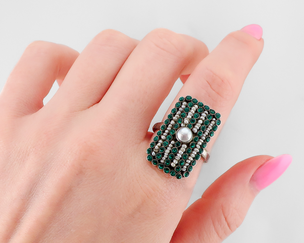 Victorian Pearl & Paste Cocktail Ring