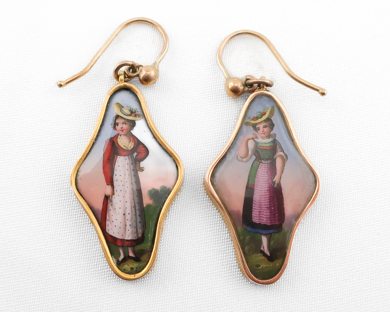 Early-Victorian Hand-Painted Earrings