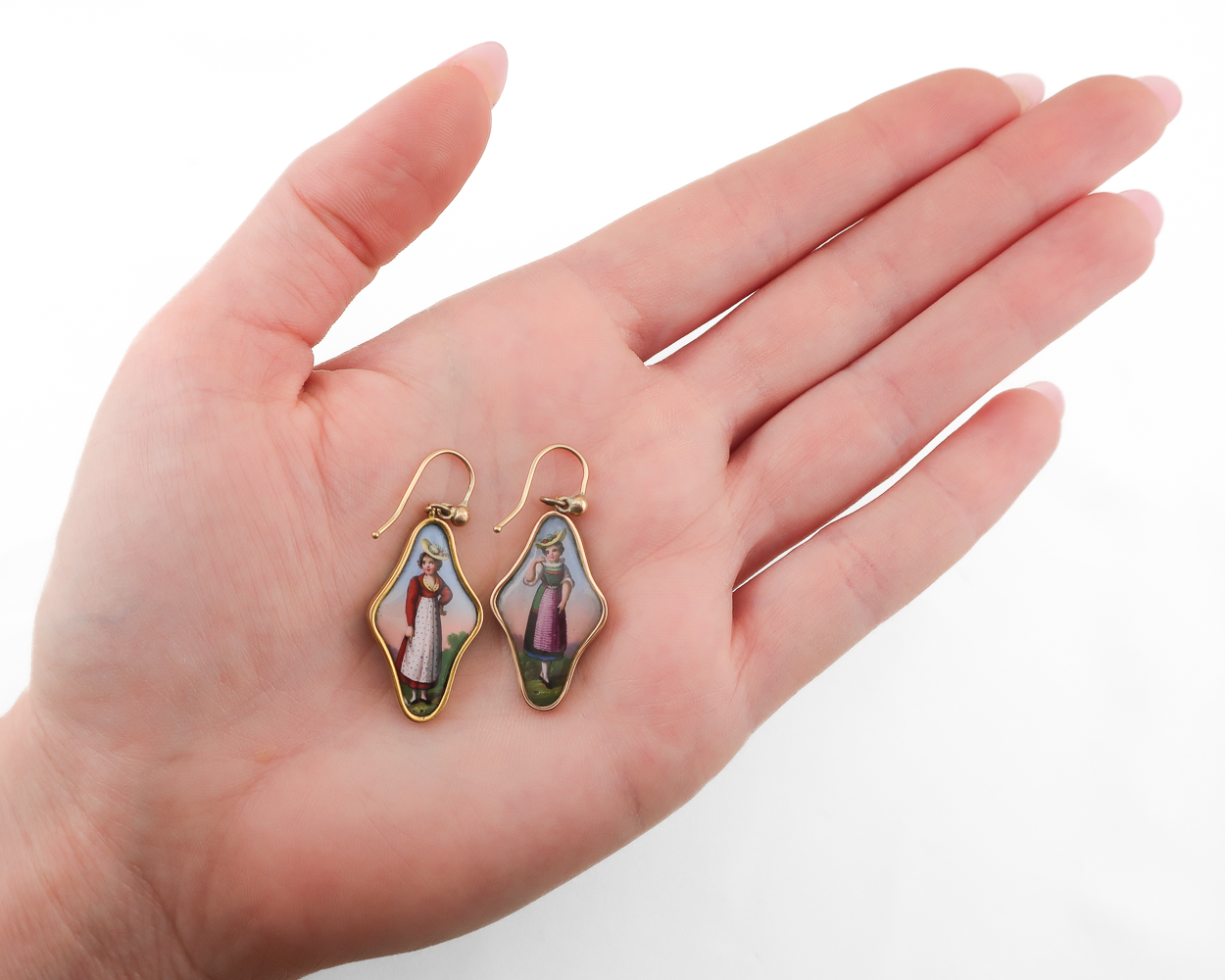 Early-Victorian Hand-Painted Earrings