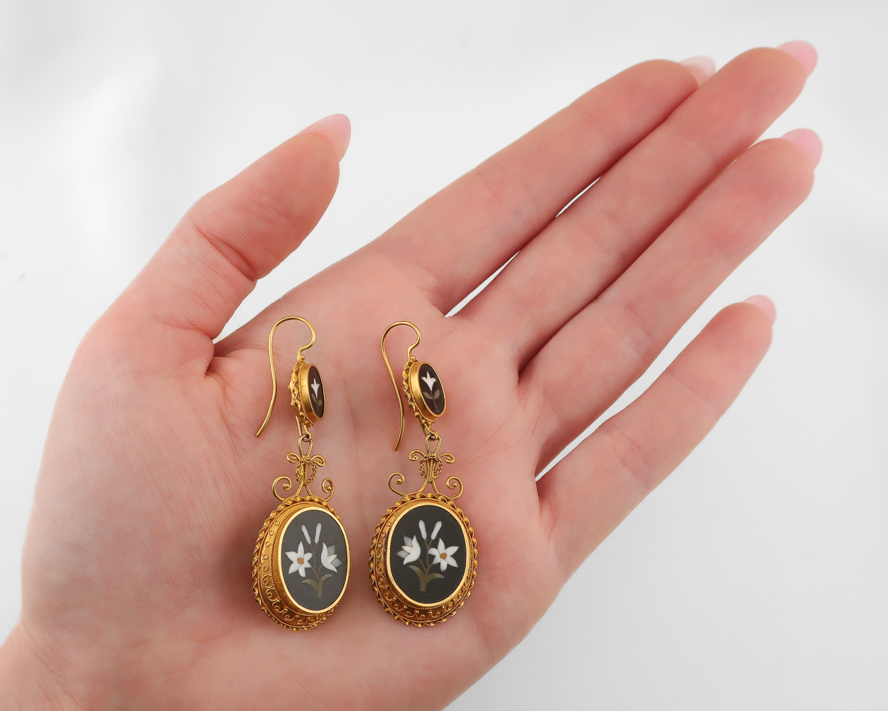 Victorian Pietra Dura Floral Earrings