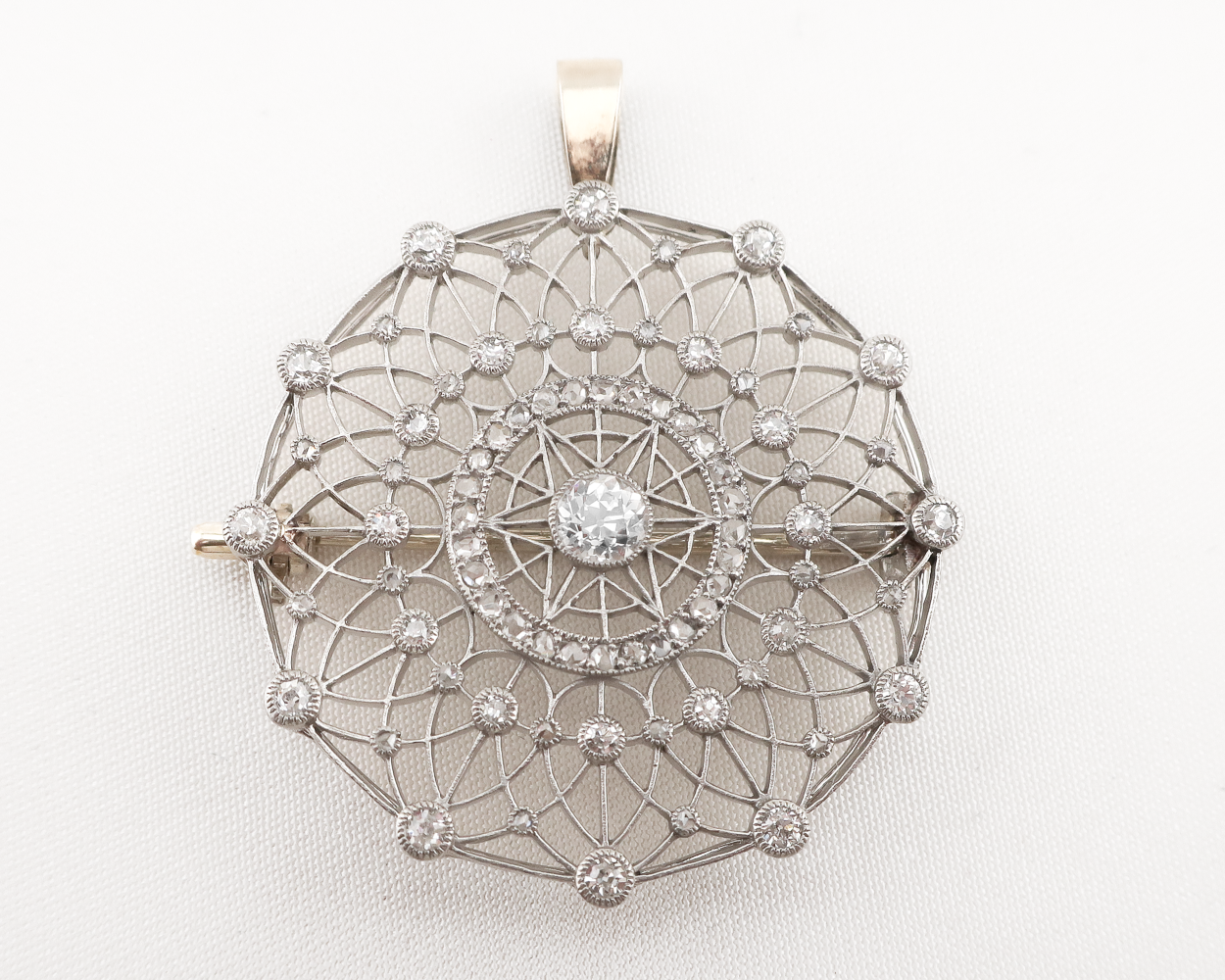 Edwardian French Diamond Filigree Brooch/Pendant