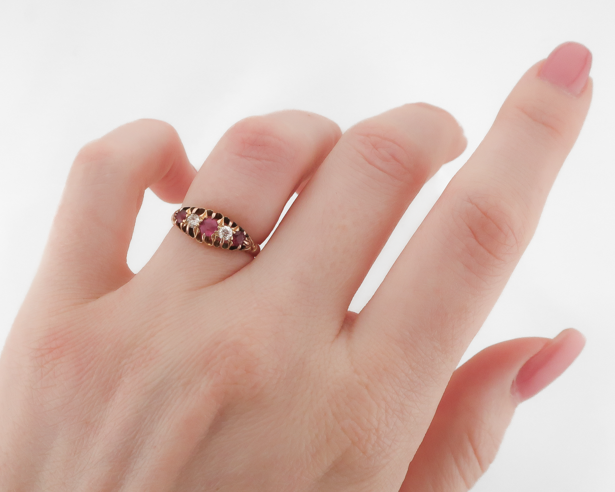 Edwardian Diamond & Ruby English Ring