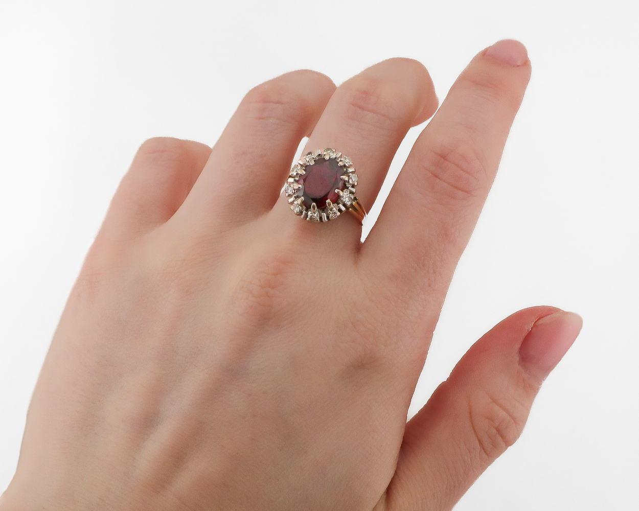Art Deco Spessartine Garnet & Diamond Halo Ring