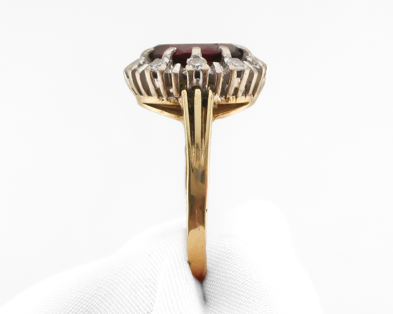 Art Deco Spessartine Garnet & Diamond Halo Ring