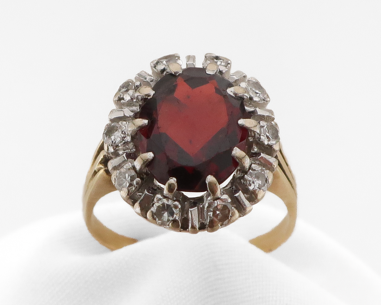 Art Deco Spessartine Garnet & Diamond Halo Ring