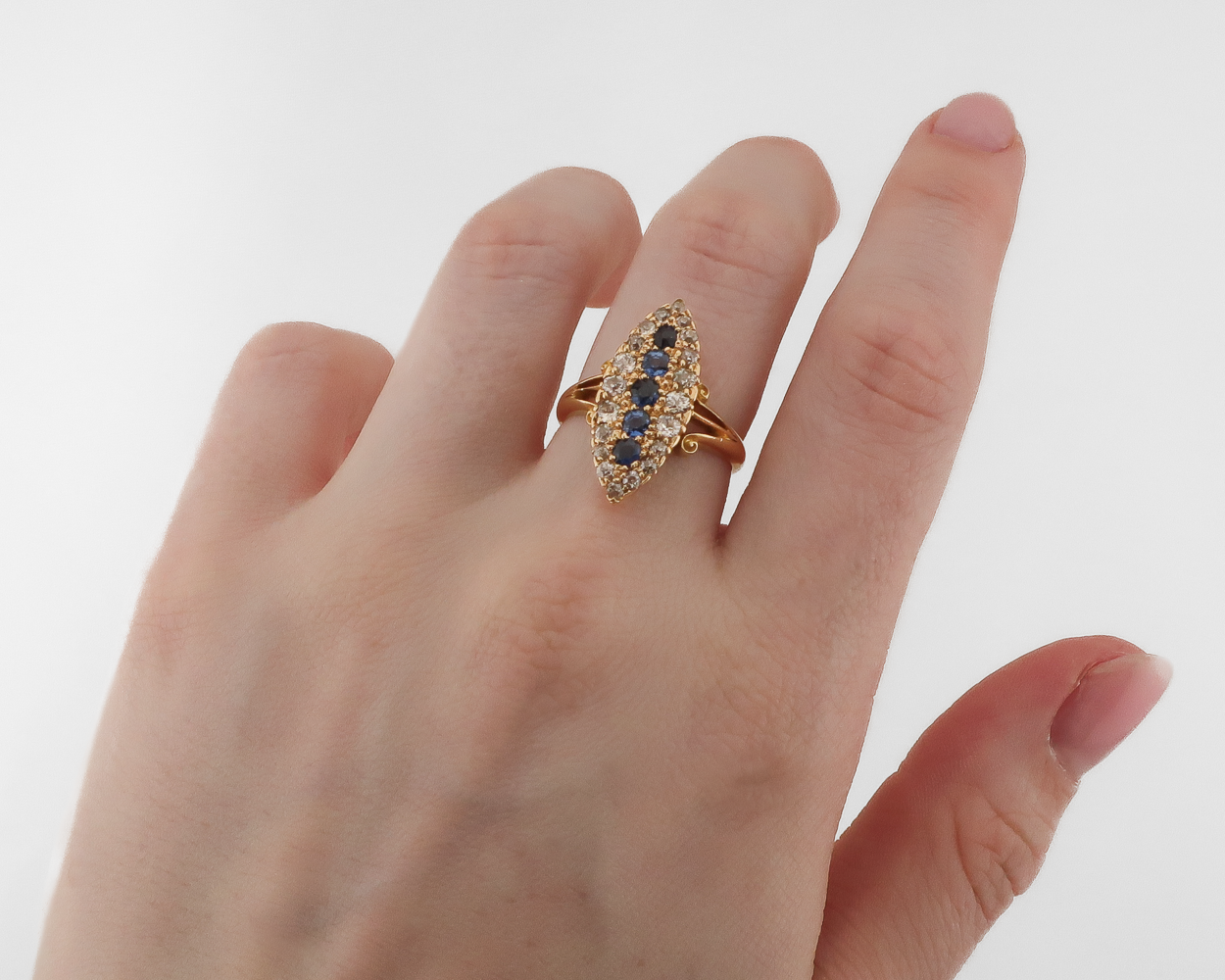 Victorian Sapphire & Diamond Navette Ring