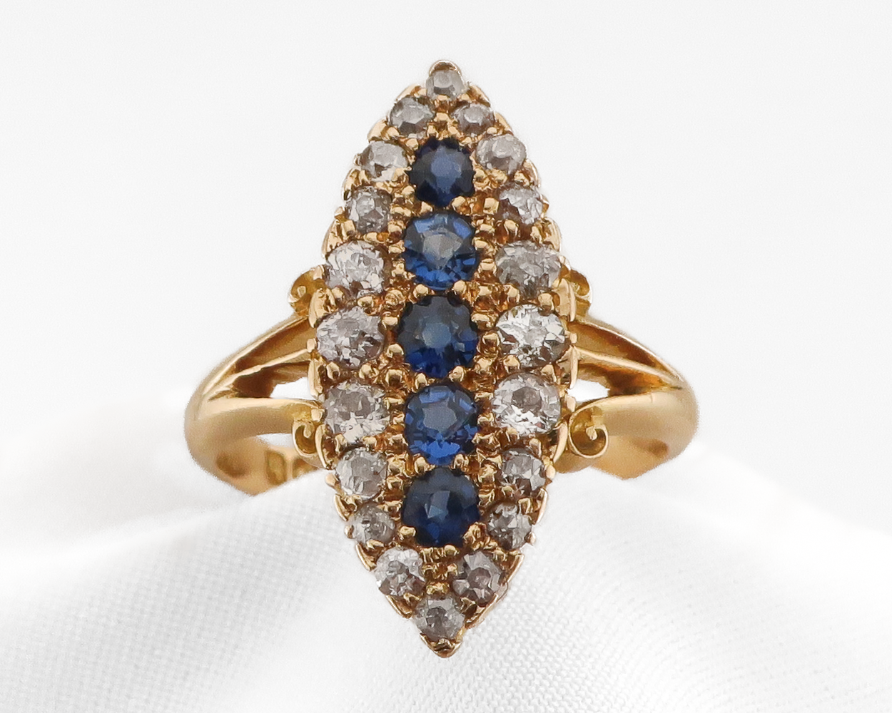 Victorian Sapphire & Diamond Navette Ring