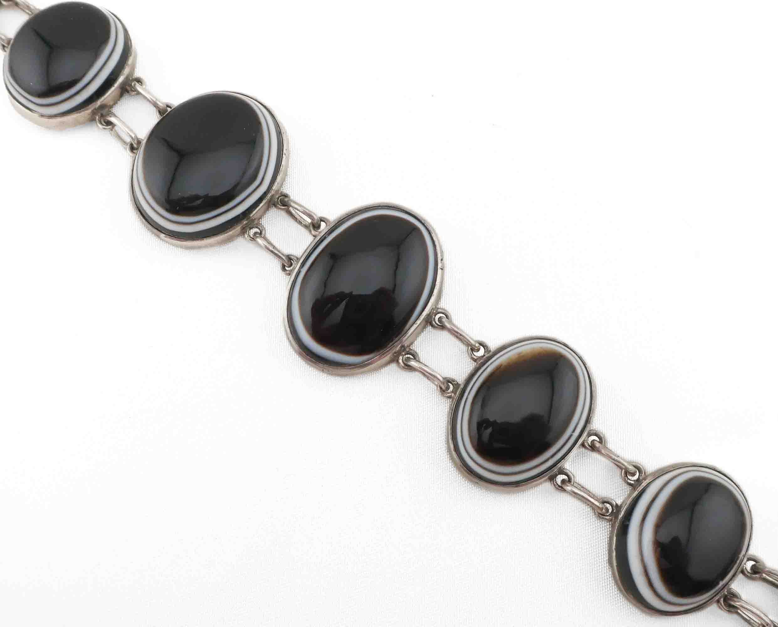 Victorian Silver Banded Agate Bracelet