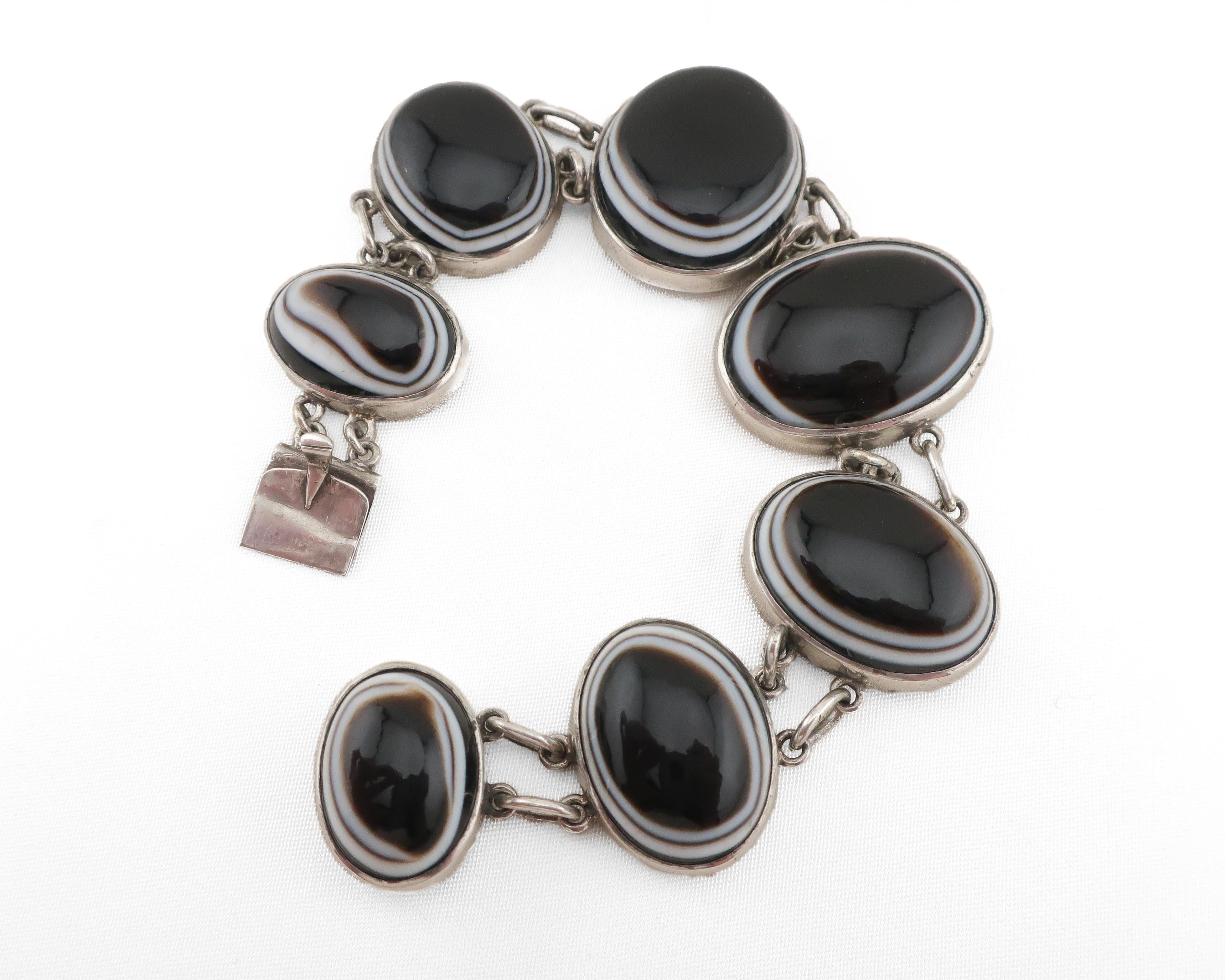 Victorian Silver Banded Agate Bracelet