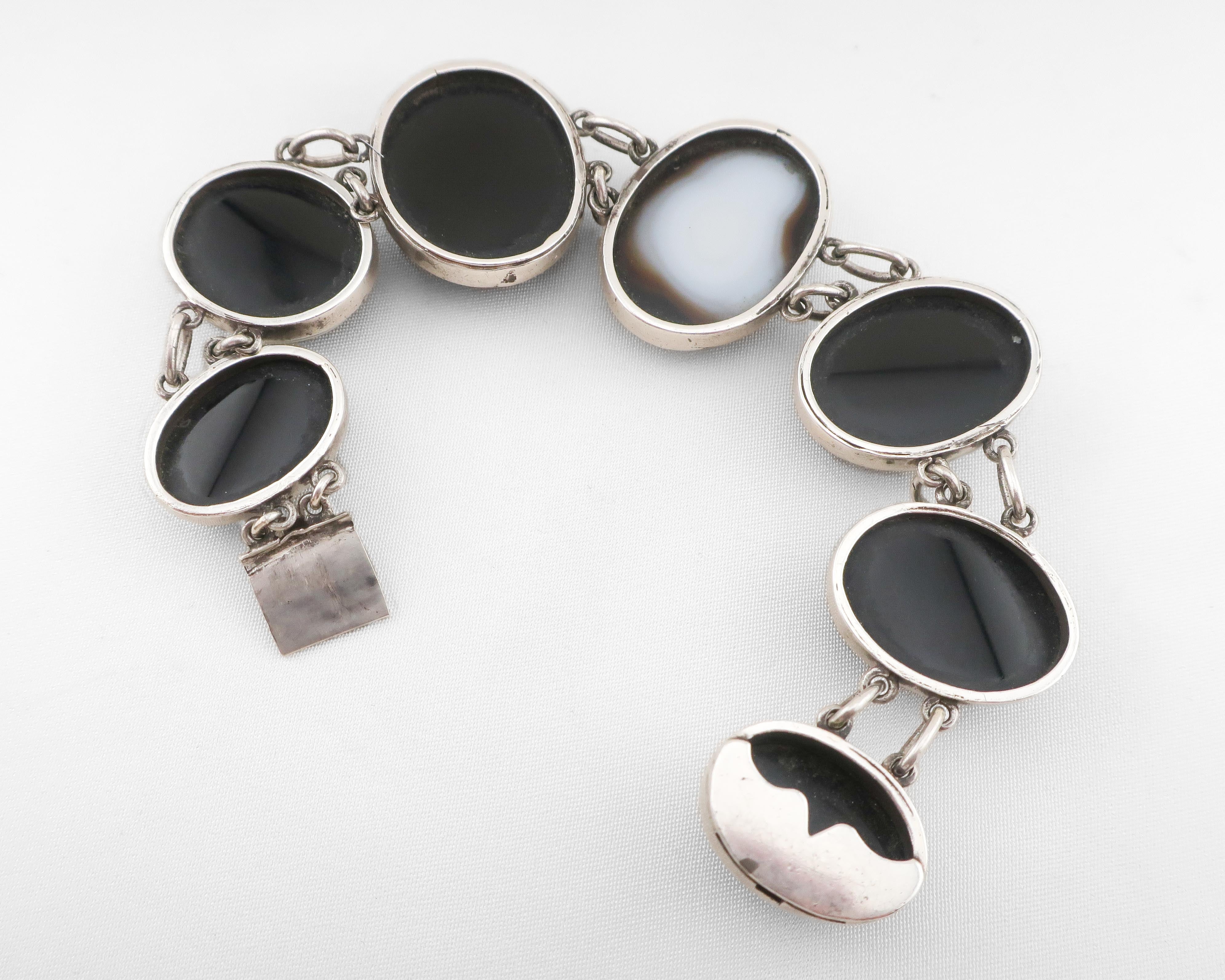 Victorian Silver Banded Agate Bracelet