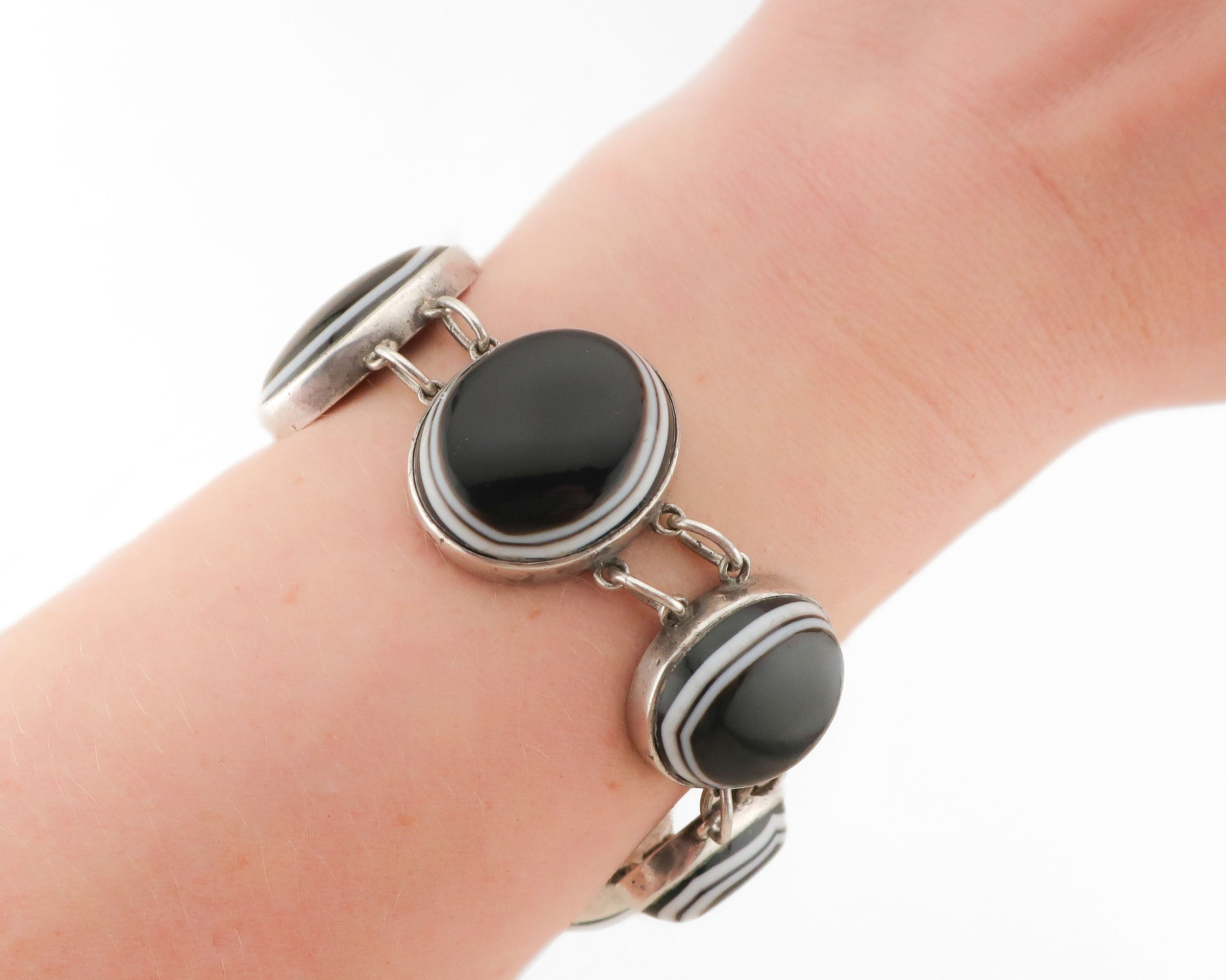Victorian Silver Banded Agate Bracelet