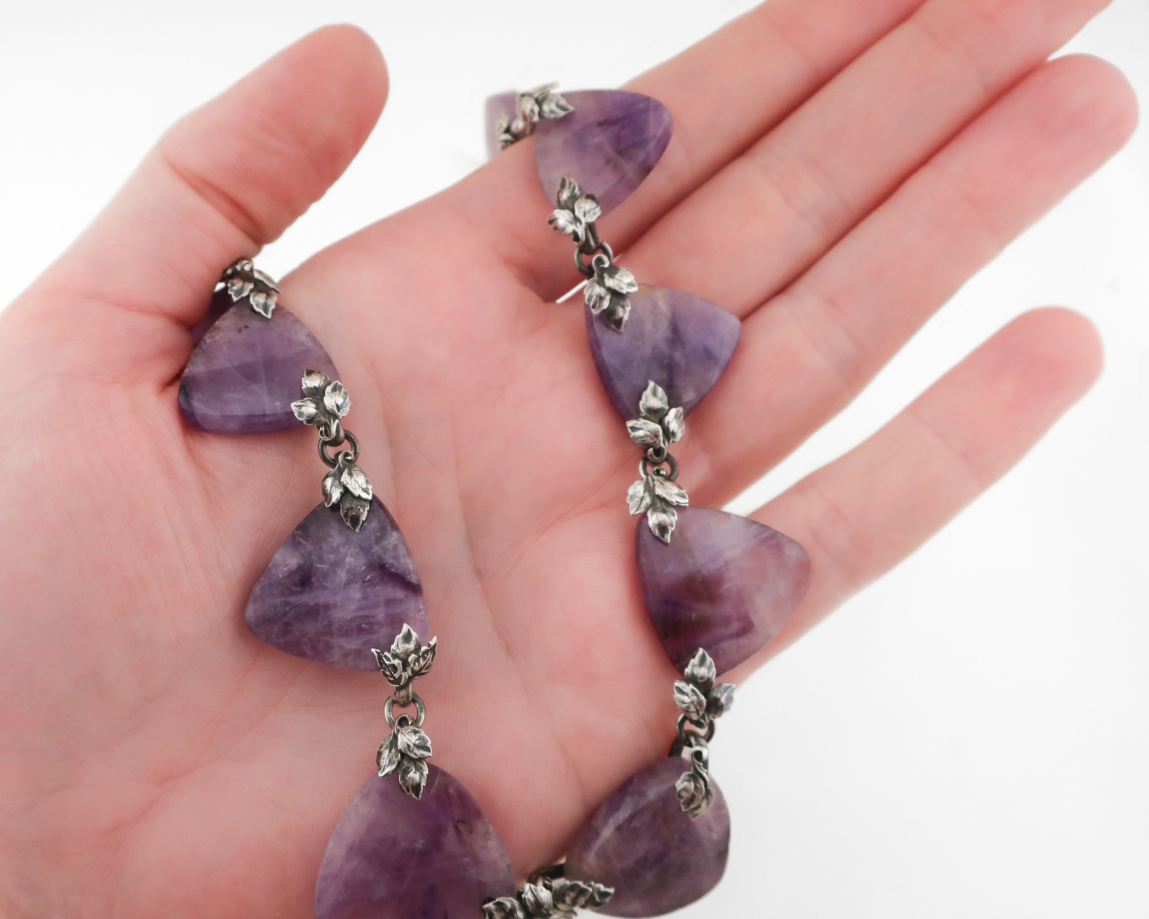 Circa 1910 Arts & Crafts Amethyst and Silver Necklace