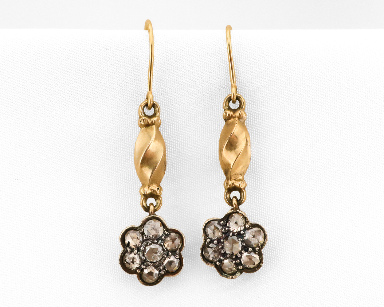 Victorian Floral Diamond Cluster Dangle Earrings