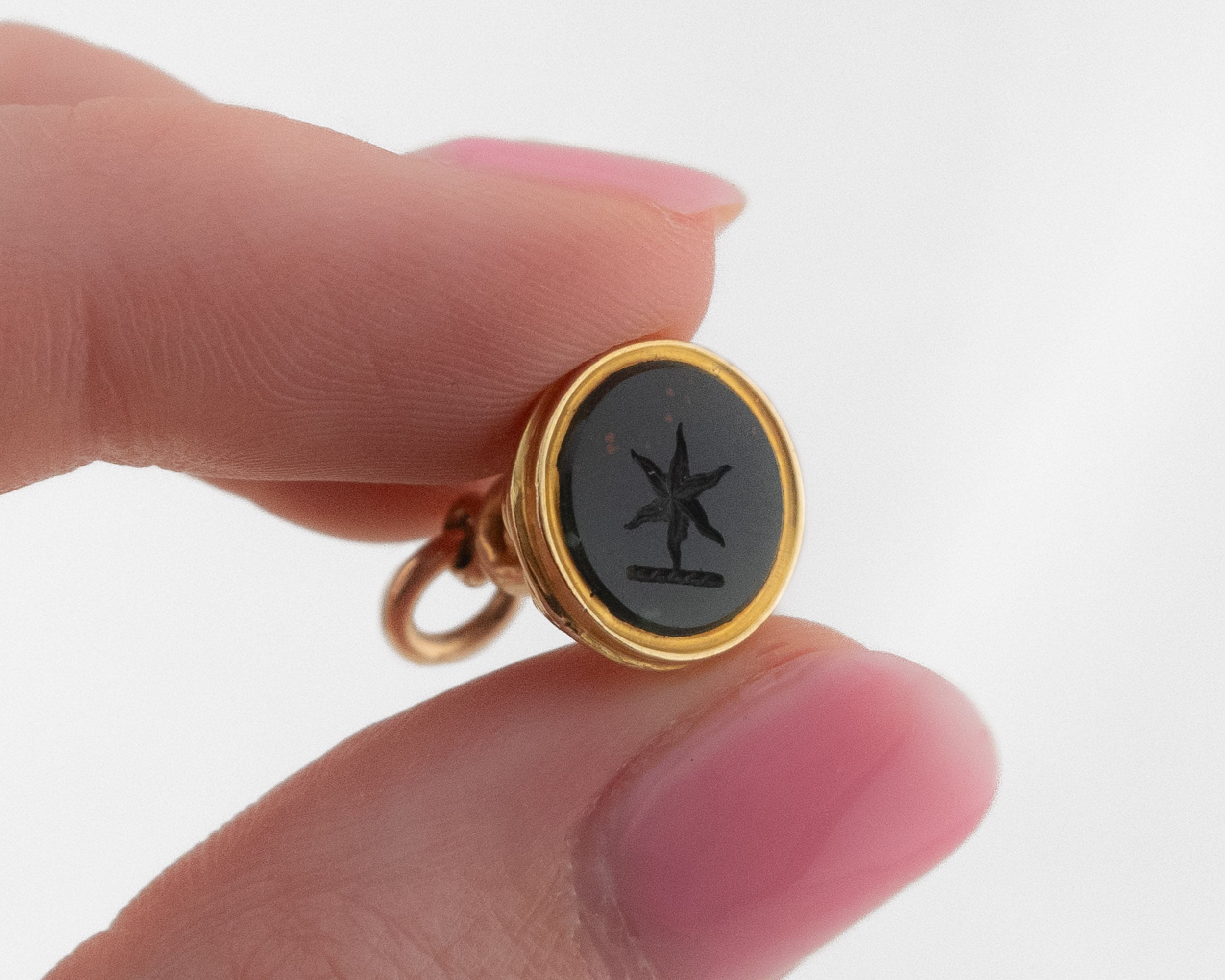 Circa 1870 Victorian Bloodstone Starfish Intaglio Fob