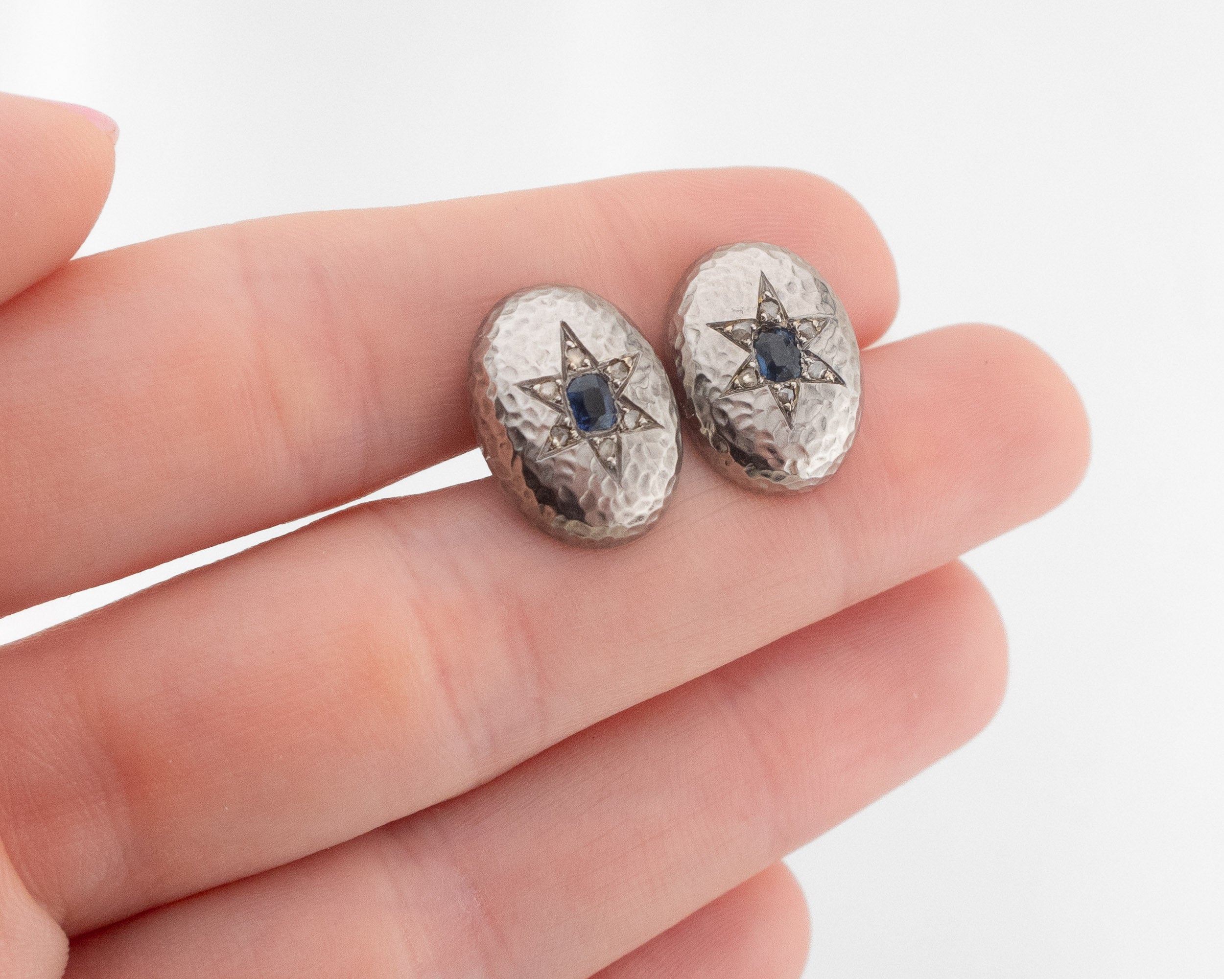 Circa 1920 Sapphire & Rose-Cut Diamond Star Earrings