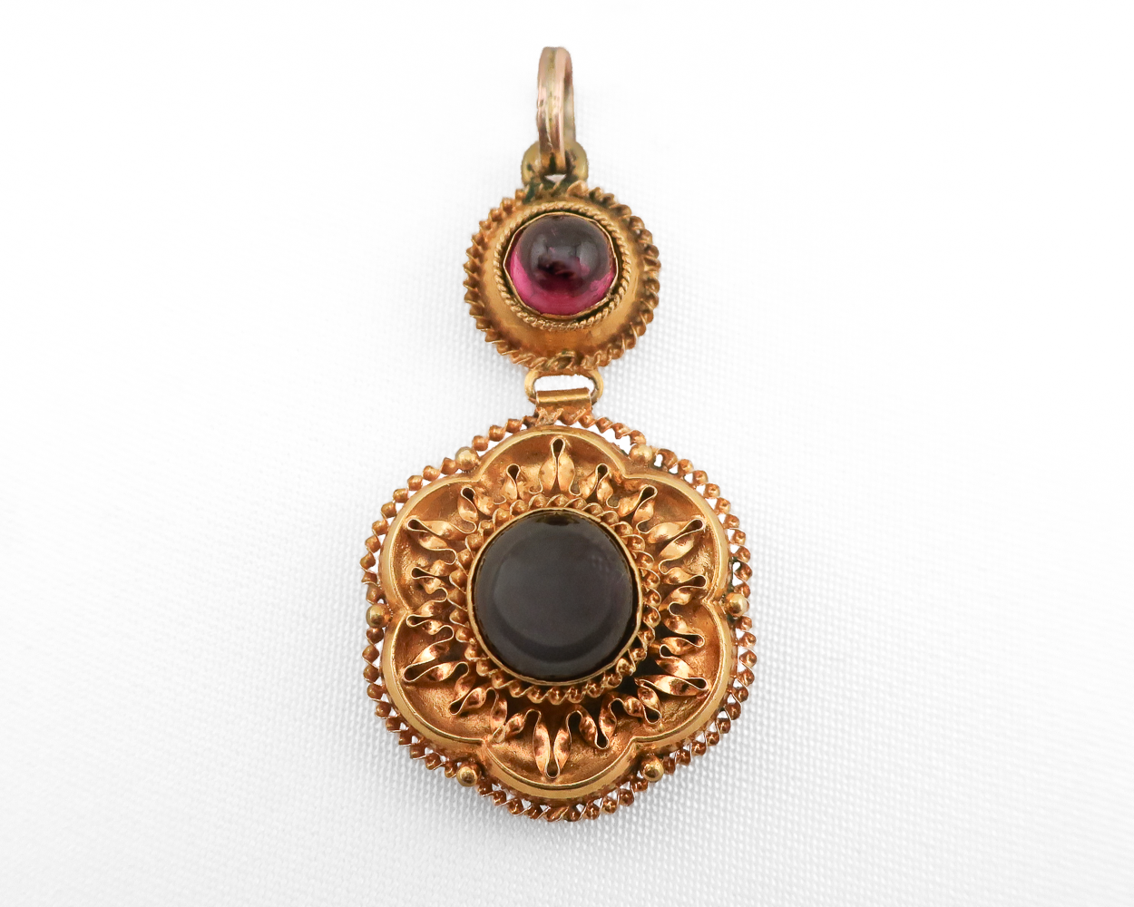 Victorian Etruscan Revival Garnet Pendant