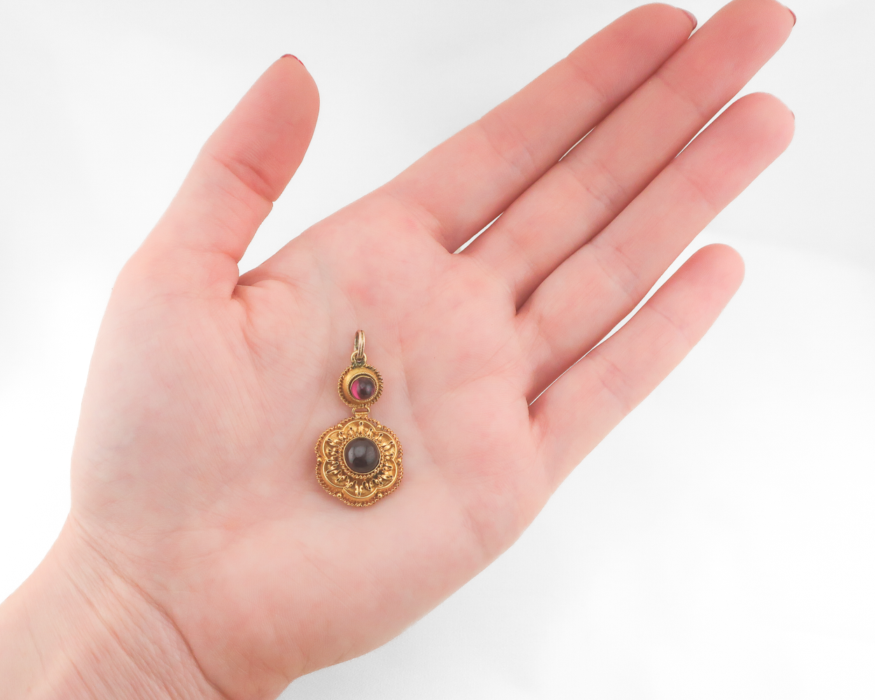 Victorian Etruscan Revival Garnet Pendant