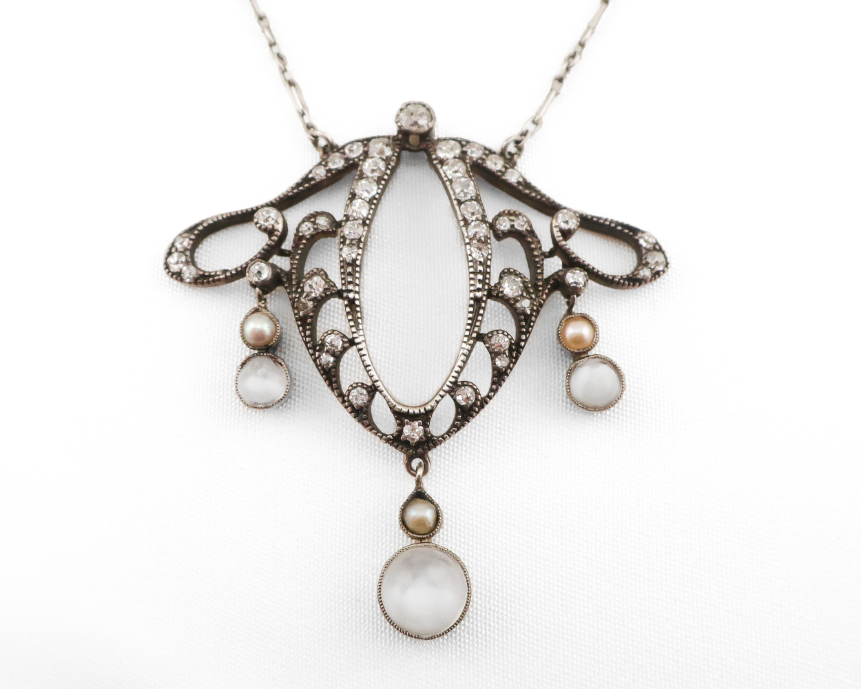 Art Nouveau Moonstone & Diamond Necklace