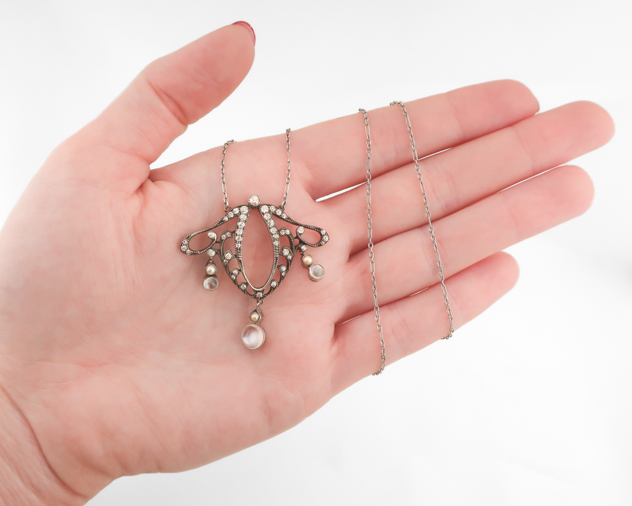 Art Nouveau Moonstone & Diamond Necklace