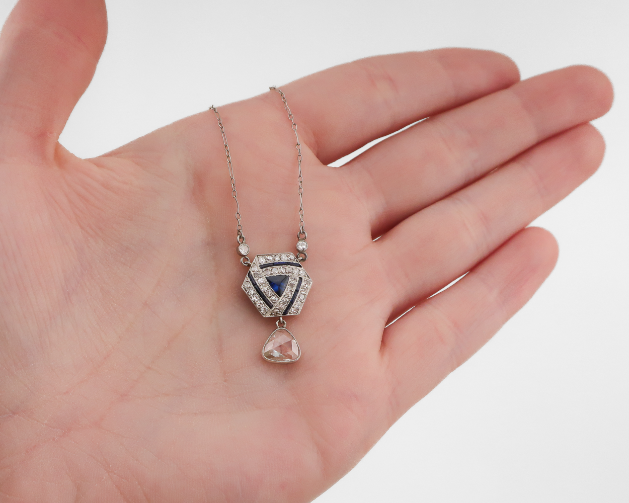 Art Deco Diamond & Lab-Grown Sapphire Necklace