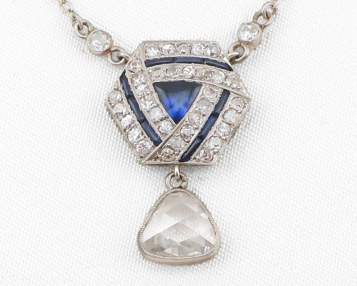 Art Deco Diamond & Lab-Grown Sapphire Necklace
