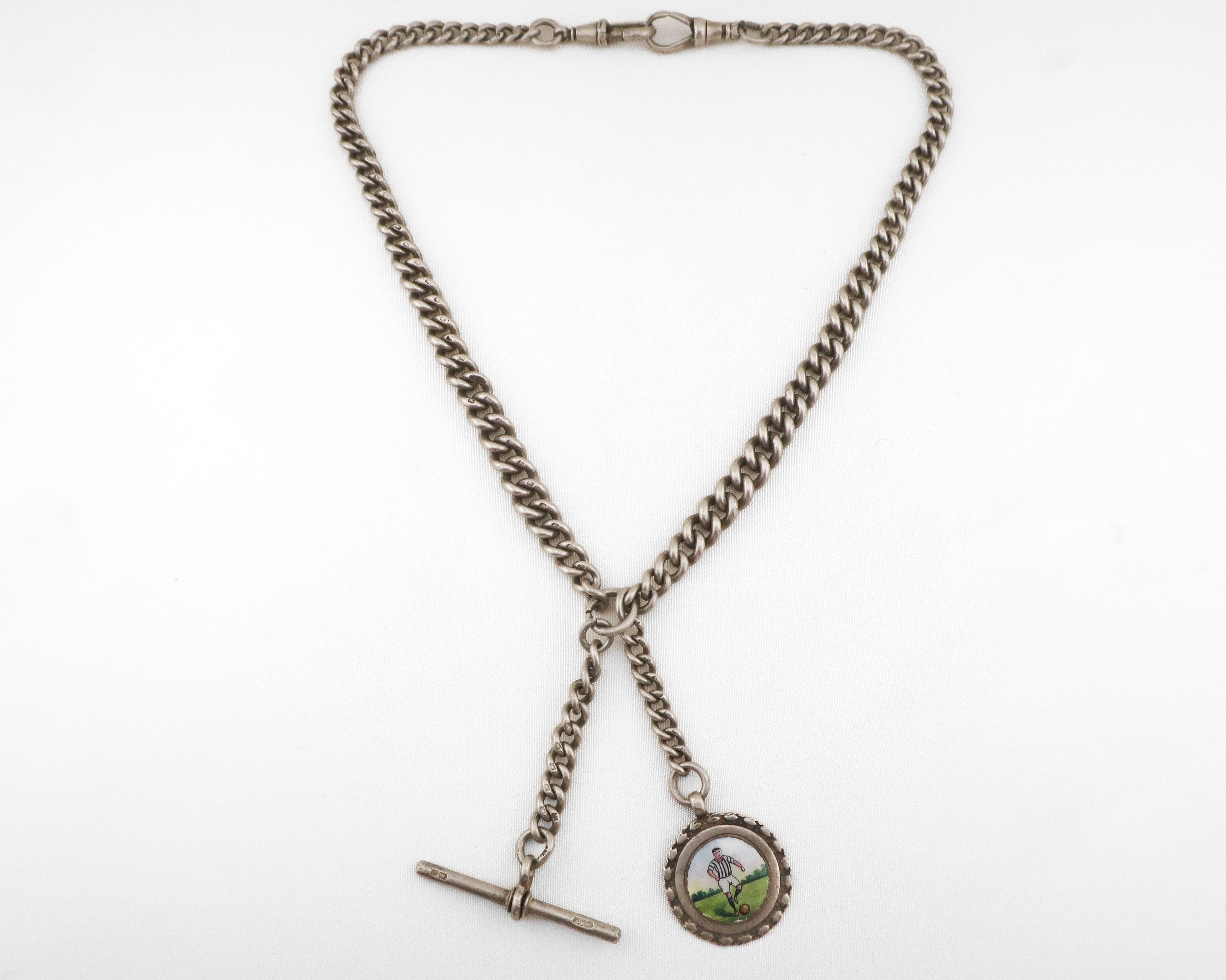 Edwardian Albert Watch Chain with Enamel Football Fob