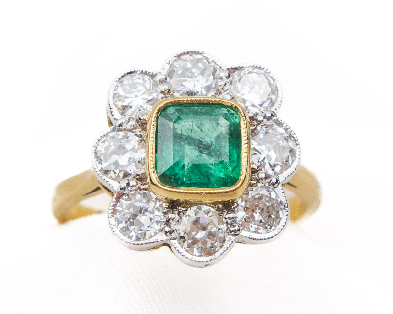 Edwardian Emerald Halo Ring