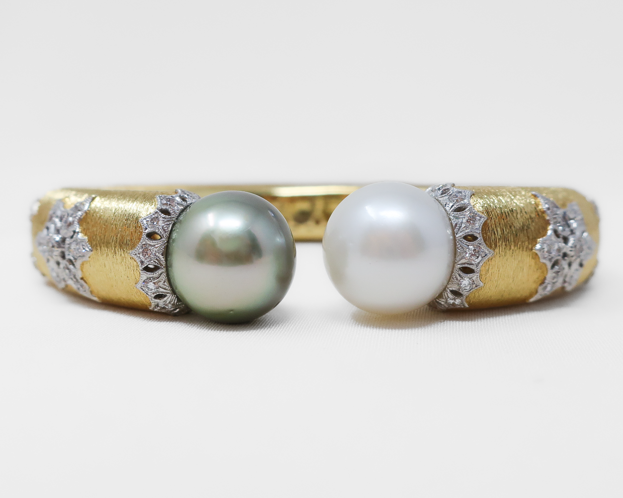 Vintage Bangle with Diamonds & Pearls