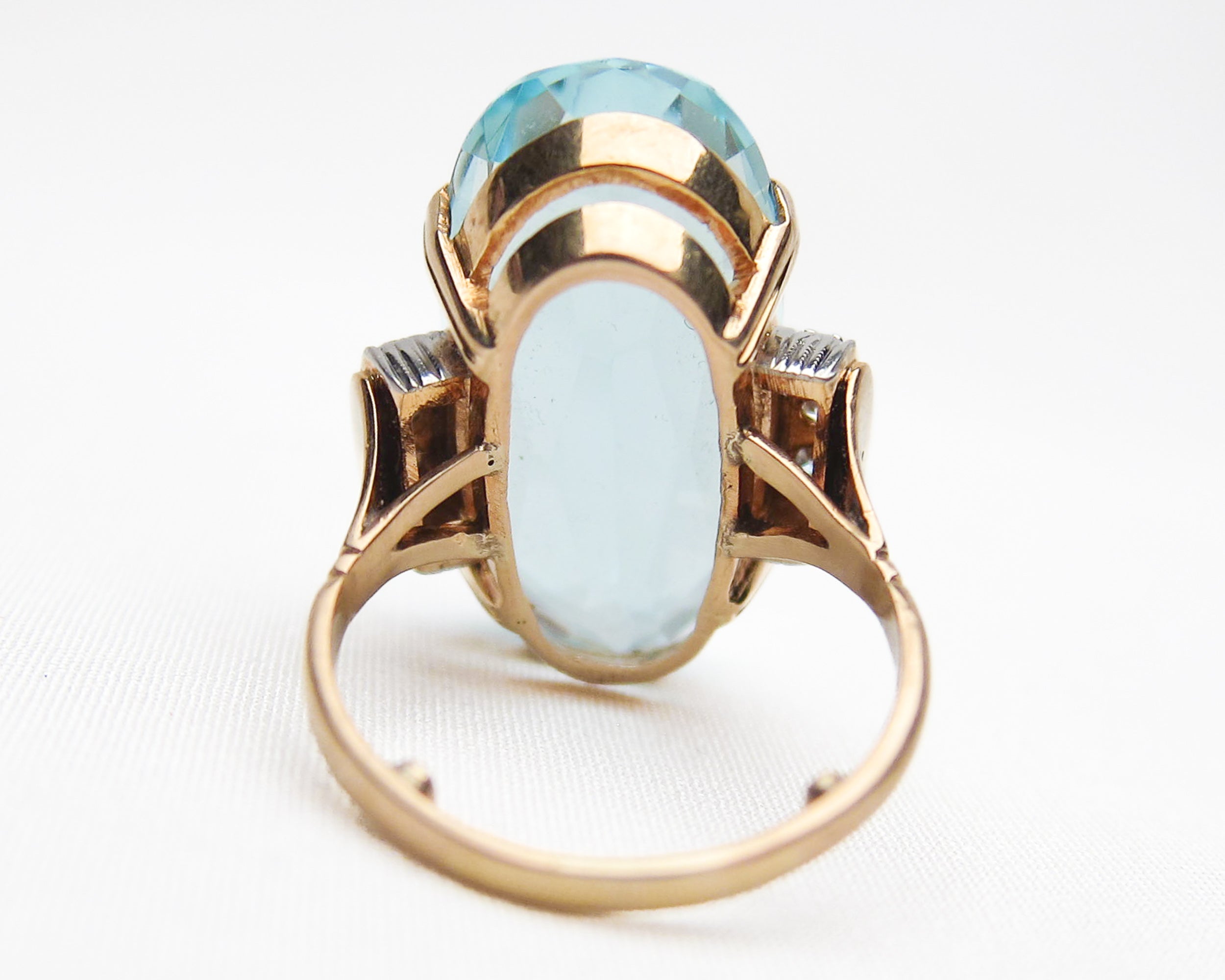 Circa 1950 Midcentury Aquamarine & Diamond Cocktail Ring