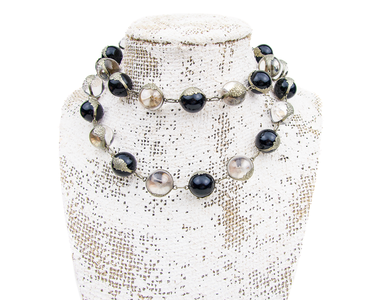 Art Deco Black and White Pools of Light Necklace