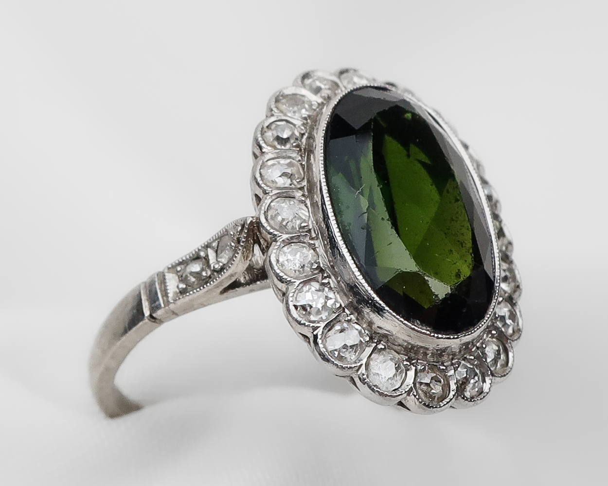 Retro-Era Green Tourmaline & Diamond Ring