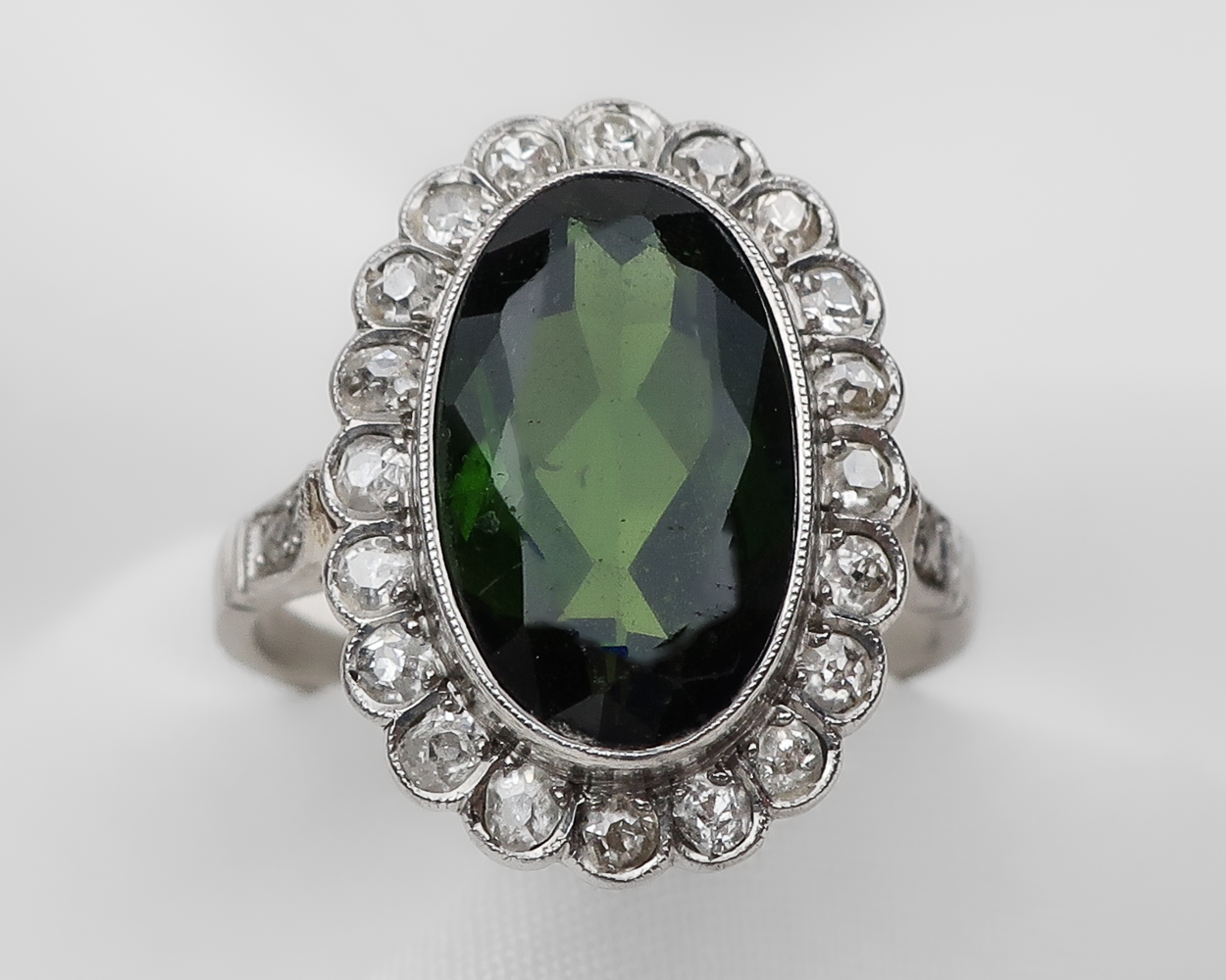 Retro-Era Green Tourmaline & Diamond Ring