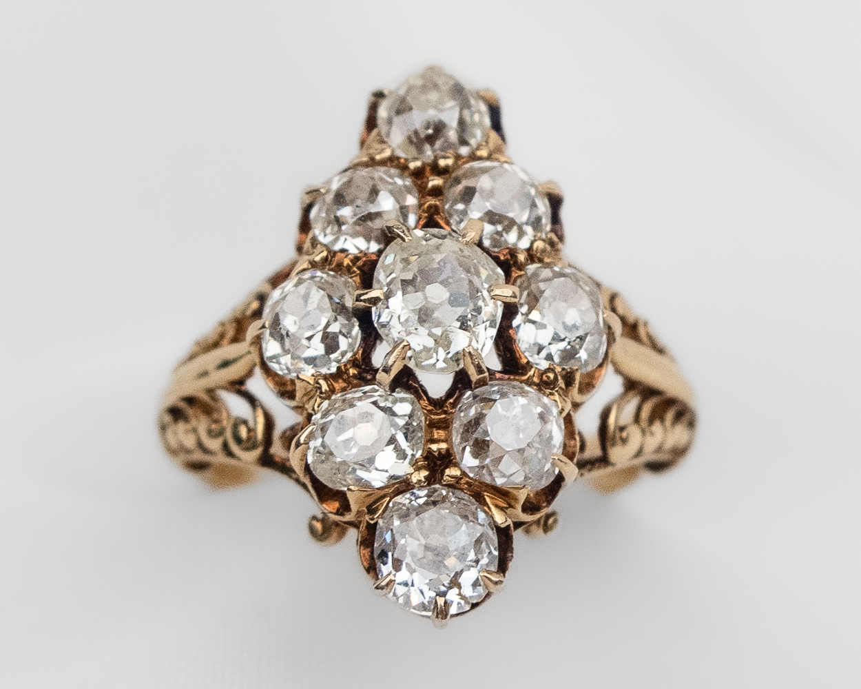 Victorian Diamond Cluster Filigree Ring