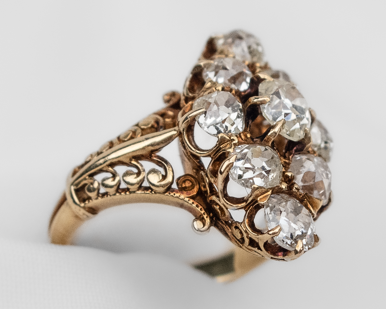 Victorian Diamond Cluster Filigree Ring