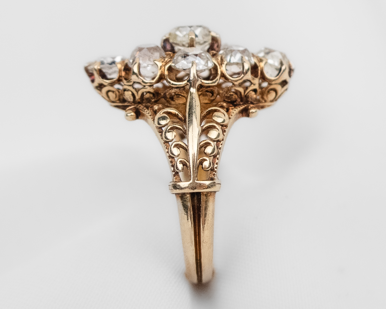 Victorian Diamond Cluster Filigree Ring